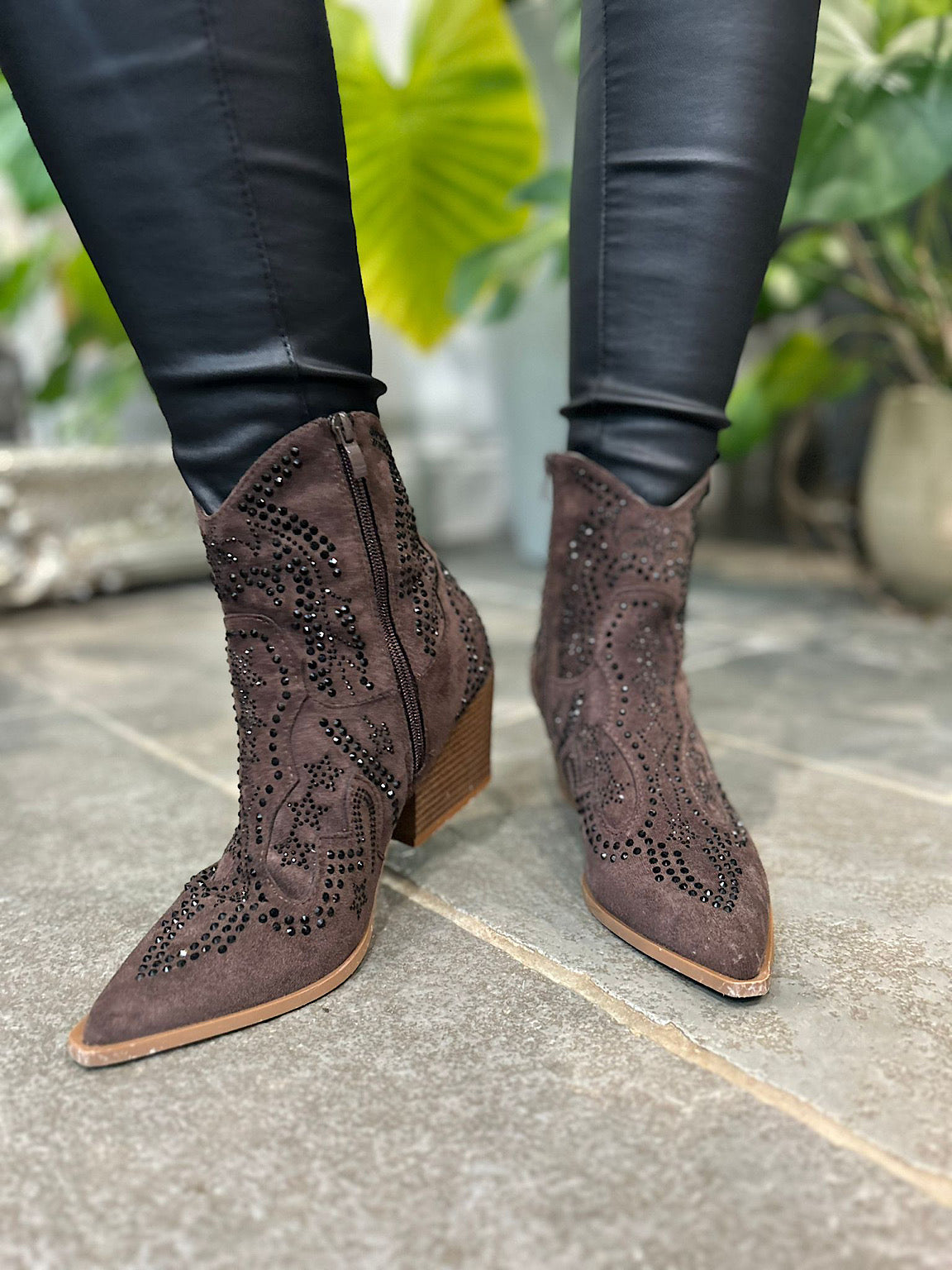 Chocolate Diamante Embellished Western Boots Tillett s