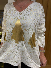 Winter White Gold Xmas Tree Knit Ava