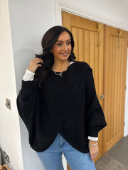 Black Knitted Longline Wrap Jumper Nell