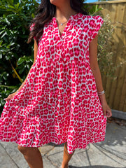 Red Bubble Cotton Leopard Dress Crystal
