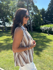 Mocha Striped Sleeveless Blouse Lola