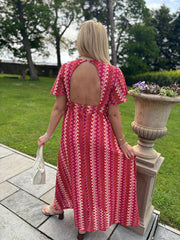 Red Crochet Patterned Stripe Dress Anabelle