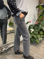 Grey Wide Leg Diamante Heart Jeans