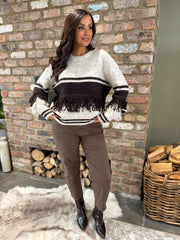 Chocolate Fringed Stripe Knit Toni
