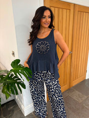 Navy Net Floral Vest Top Daphne