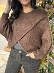 Chocolate Knitted Wrap Jumper Nell