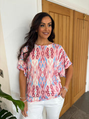 Pink Cold Shoulder Patterned Top Suzie