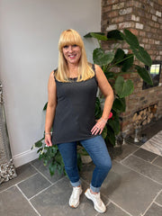 Charcoal Ribbed Lace Vest Trina