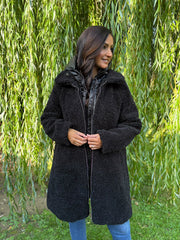 Black Premium Hooded Sherpa Coat Camilla