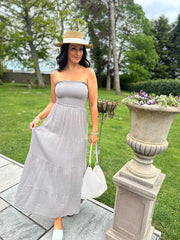 Mocha Bandeau Bubble Cotton Dress Linda