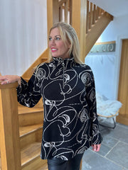 Black Swirl Collared Knit Daphne