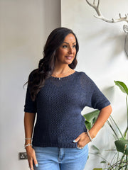 Navy Sequin Sparkle Knit Sabrina