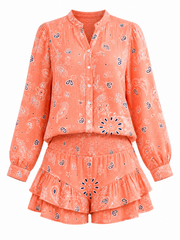 Peach Paisley Bubble Cotton Skort Set Isobel