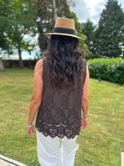 Chocolate Floral Lace Hem Vest Dina