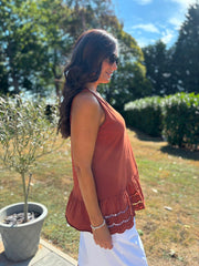 Rust Broderie Hem Vest Cordelia