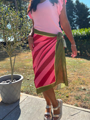 Green Longline Striped Wrap Skirt