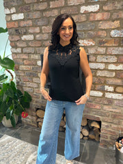 Black Crochet Floral Ribbed Vest Olivia