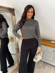 Khaki Diamond Print Top Carmen