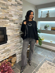 Black Embellished Bow Jumper Kelsey