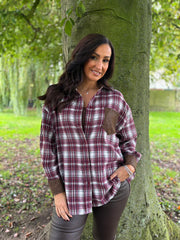 Wine Faux Leather Trim Checked Shirt Jess