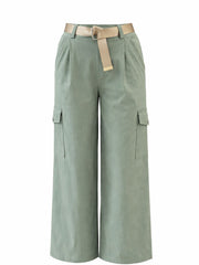 Sage Wide Leg Pull On Cargo Trousers