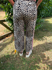 Pink Premium Leopard Pull on Wide Leg Trousers