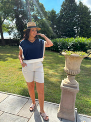 Navy Block Colour Border Knit Gina