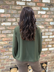 Khaki Pleat Detail Chiffon Blouse Molly