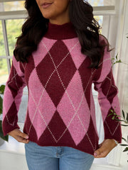 Candy Pink Argyle Pattern Knit Jumper Meredith