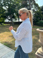 Grey Embroidered Stripe Shirt Fiona