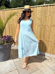 Light Blue Flower Detail Dress Faith