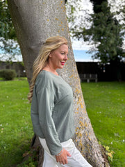 Khaki Ribbed Flower Top Mika