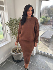 Chocolate Cable Detail Ribbed Two Piece