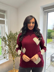 Wine Heart Roll Neck Jumper Emmie