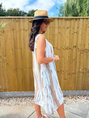 Mocha Brushed Stripe Panel Dress Jodie