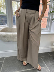Mocha Tailored Wide Leg Pleat Trousers