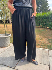 Black Wide Leg Pull On Trousers Cara