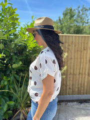 Cream Polka Dot Tie Front Blouse Tiana