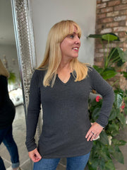 Charcoal Ribbed Long Sleeve Top Emma