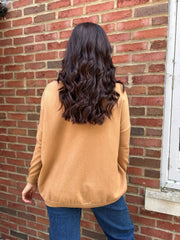 Camel Diamante V Neck Knit Tori