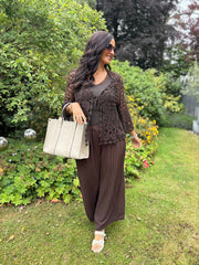 Chocolate Tie Front Crochet Cardi Lottie