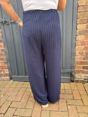 Navy Pinstripe Pull on Trousers Tanya