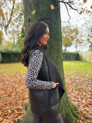 Black Faux Fur Trim Gilet Orla