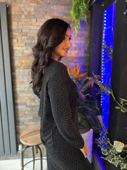 Black Sparkle Diamante Zip Top Cassie