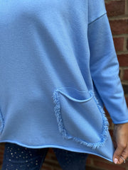 Blue Fringed Pocket Knit Ruth