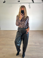 Black Military Detail Pleather Trousers