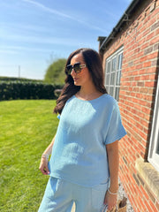 Blue Bubble Cotton Trouser Set Jasmine