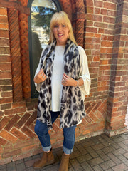 Grey Leopard Print Scarf