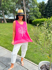 Raspberry Embellished Tree Of life Vest Top Olivia