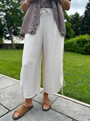 Stone Ruched Drawstring Wide Leg Trousers